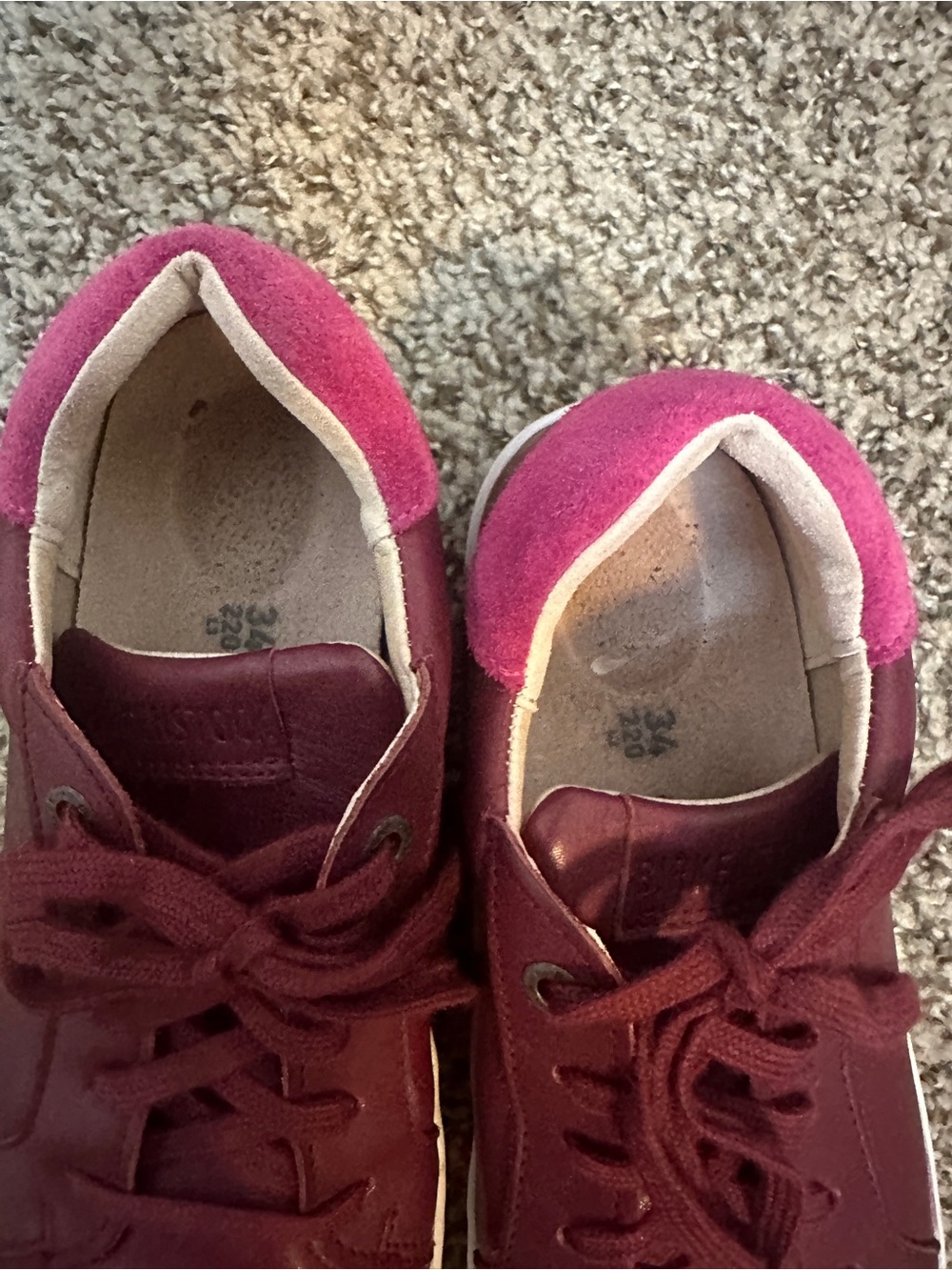Birkenstock Bend Low Sneaker Girl’s 34 Burgundy Wine Leather Lace-Up Casual Shoe - Picture 2 of 6